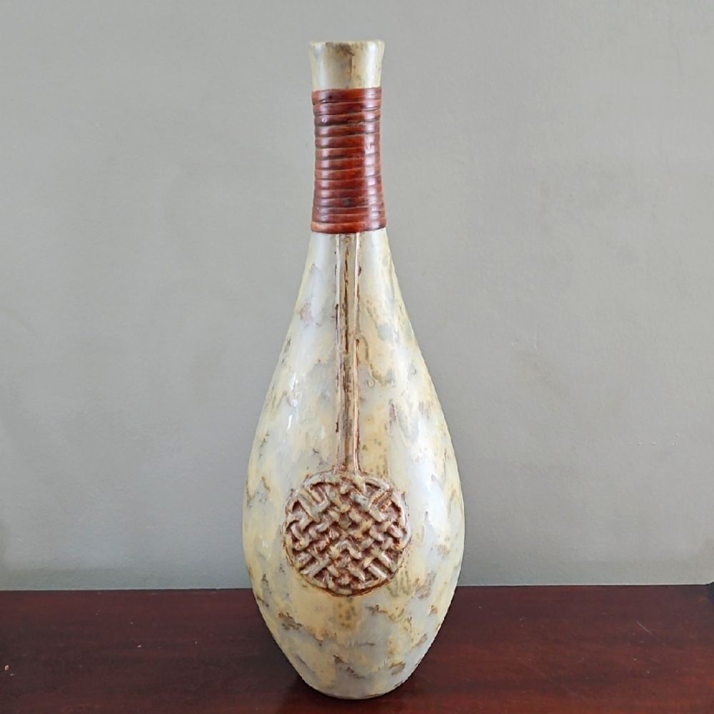 Pier 1 Cream and Brown Ceramic Decorative Vase